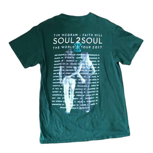 Soul 2 Soul Tim McGraw Faith Hill Tour T-Shirt Medium Crewneck Green Unisex - Picture 2 of 4